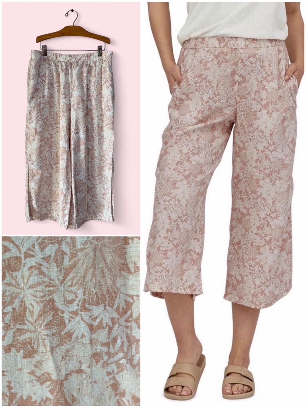 Patagonia Garden Island Hemp Lyocell Blend Cropped Wide Leg Pants Breathable